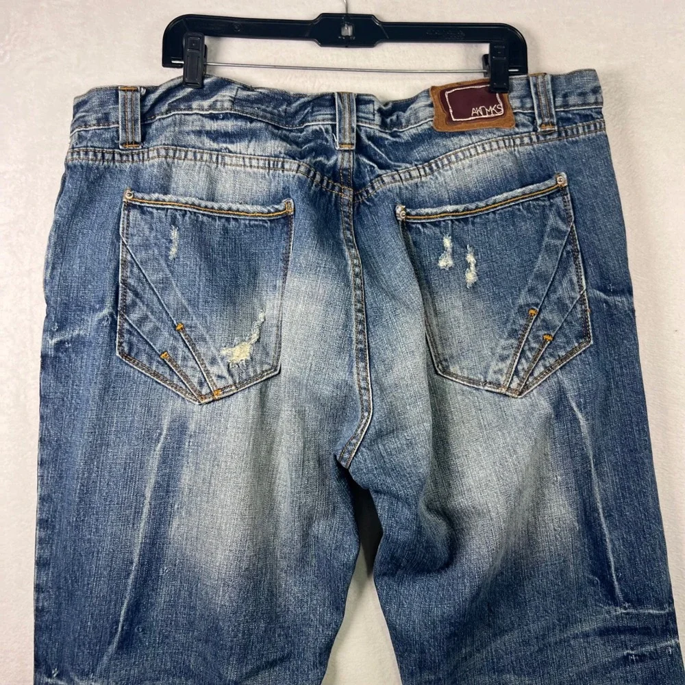 Distressed AKDMKS Medium Wash‎ Straight Leg Jeans Ripped Blue Mens Size 40x33